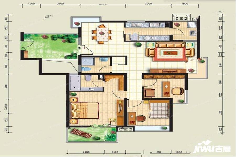 麒麟山庄公园境3室2厅2卫123.7㎡户型图