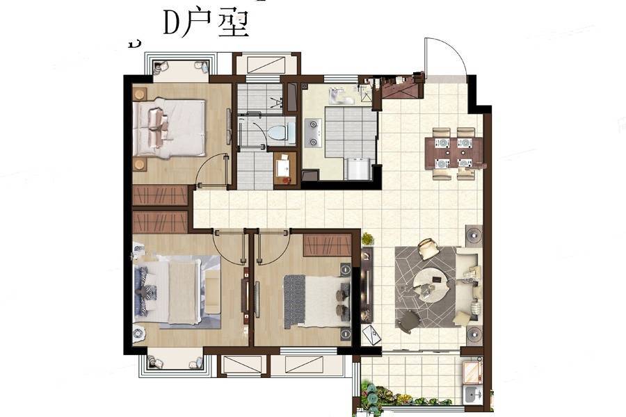 银城孔雀城天荟3室2厅1卫89㎡户型图