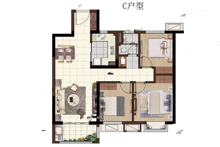 银城孔雀城天荟3室2厅1卫95㎡户型图