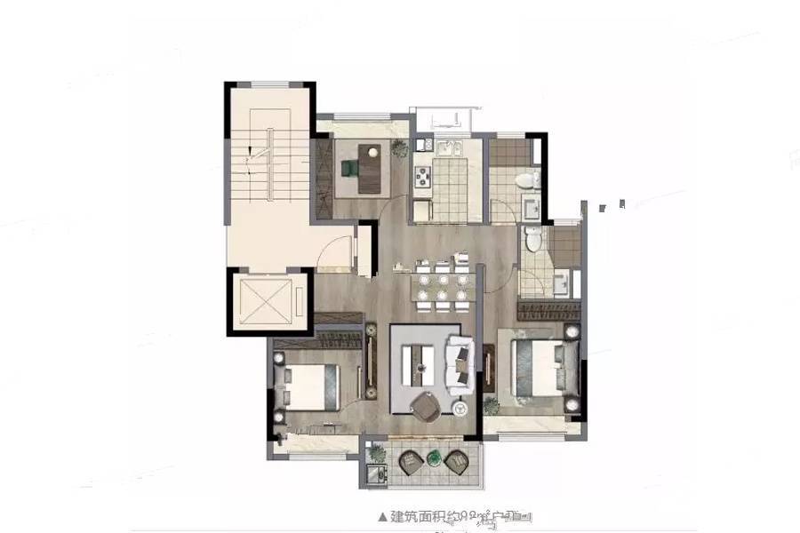 阳光城文澜府3室2厅2卫99㎡户型图