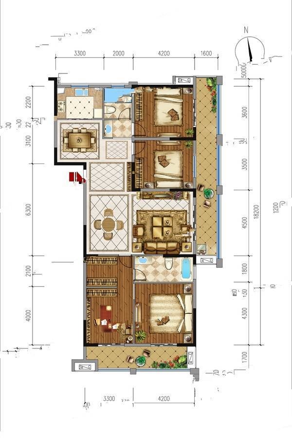 中央城三期4室3厅2卫192.2㎡户型图