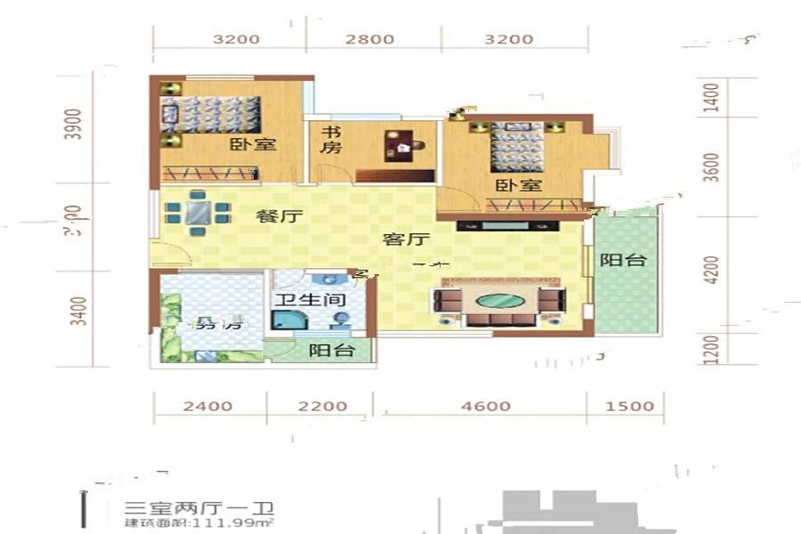 星悦公馆3室2厅1卫112㎡户型图