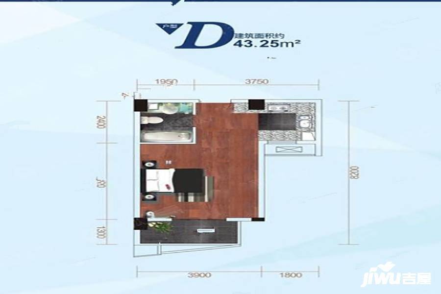 五洲新天地1室1厅1卫43.3㎡户型图