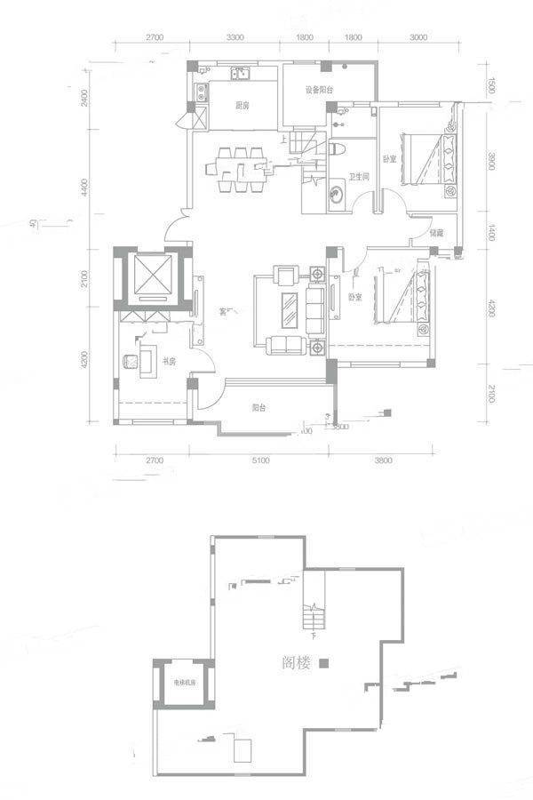 金地阅府3室2厅1卫125㎡户型图