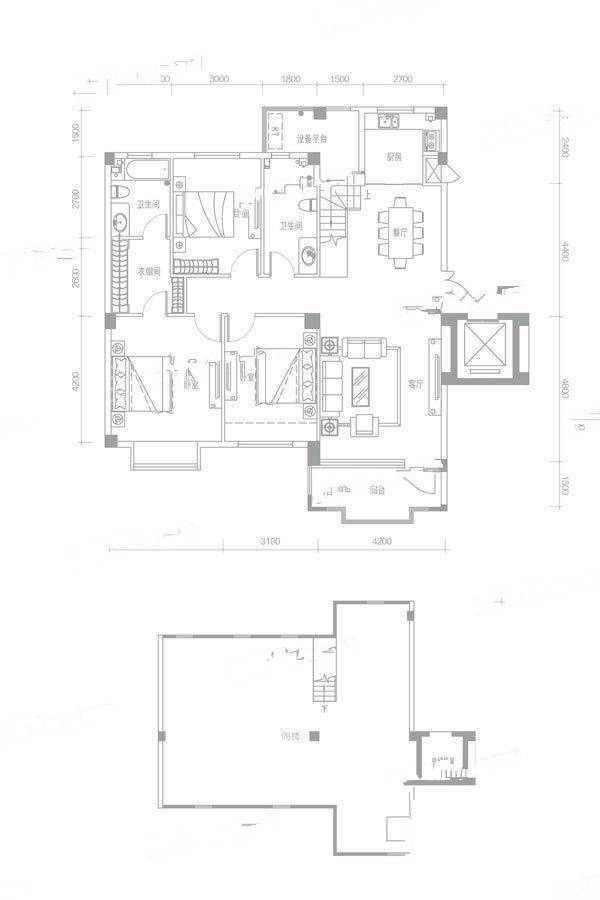 金地阅府3室2厅2卫130㎡户型图