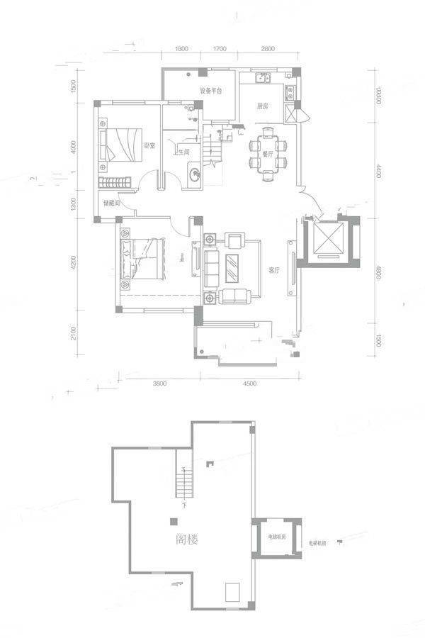 金地阅府2室2厅1卫107㎡户型图