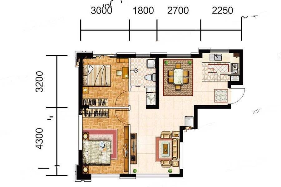 福佳弘郡2室2厅1卫83㎡户型图