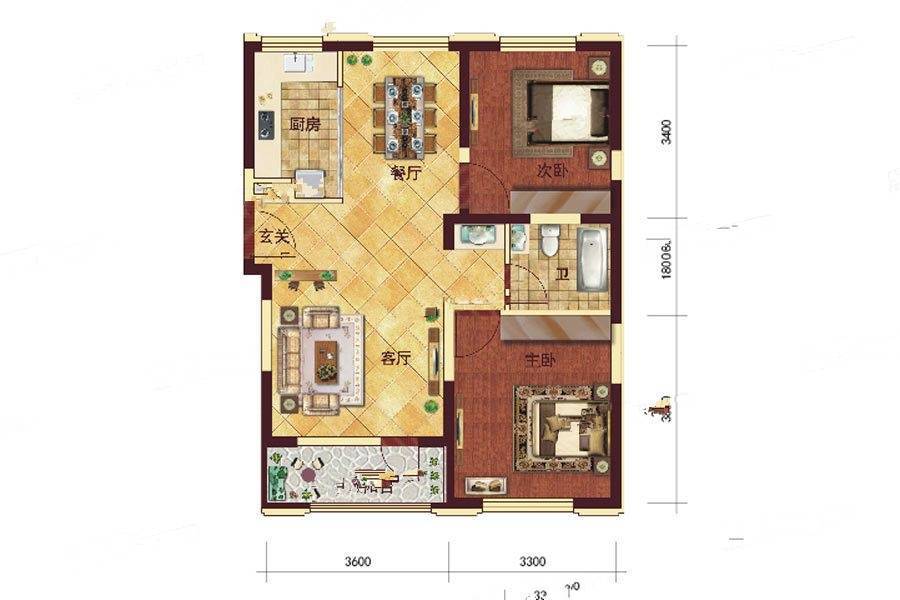 红星首府2室2厅1卫89㎡户型图