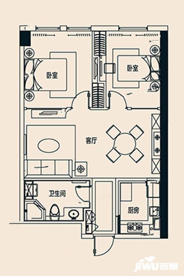 耶鲁时区2室2厅1卫96㎡户型图