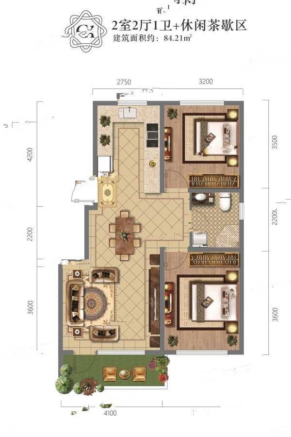 瑛晟花园小镇2室2厅1卫84.2㎡户型图