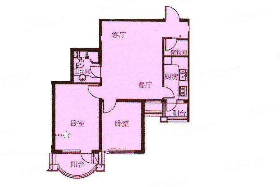 小平岛2室2厅1卫87㎡户型图