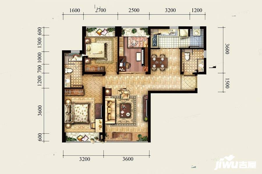合生悦江山3室2厅2卫89.4㎡户型图