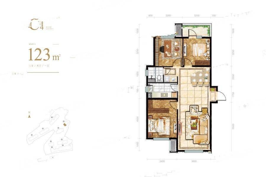 保利熙悦3室2厅1卫123㎡户型图