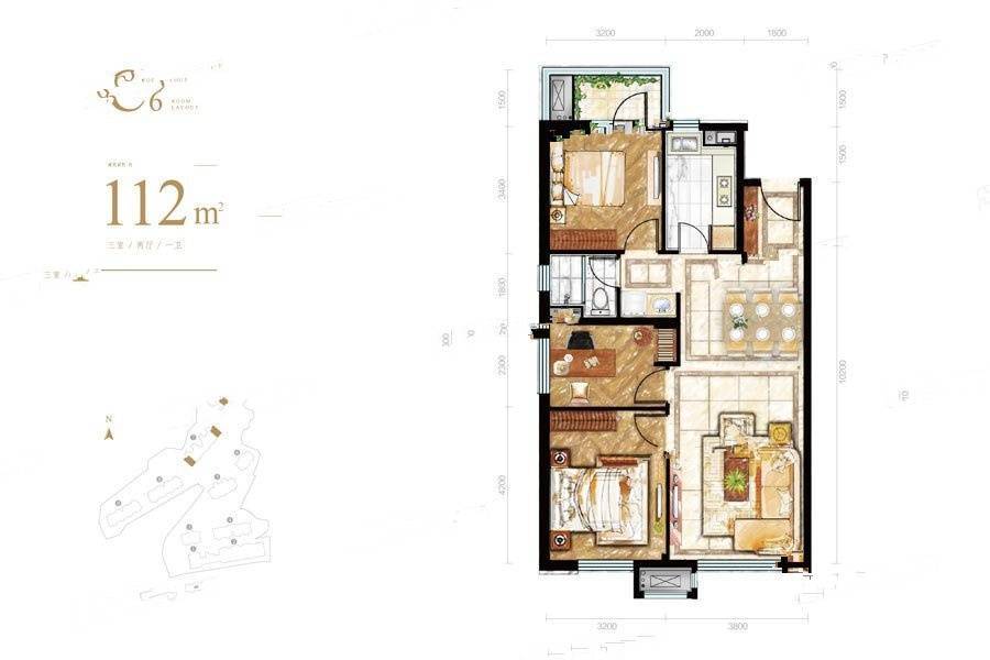 保利熙悦3室2厅1卫112㎡户型图