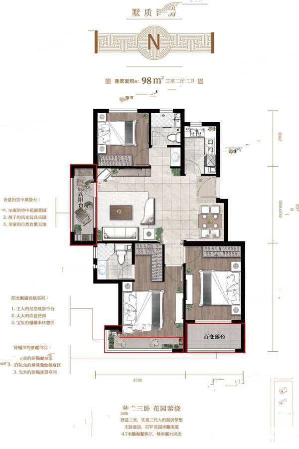 中铁诺德春风十里3室2厅2卫98㎡户型图