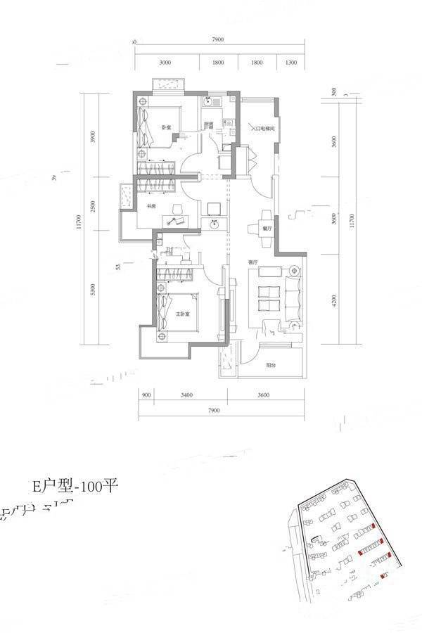 卓越佳园3室2厅1卫100㎡户型图