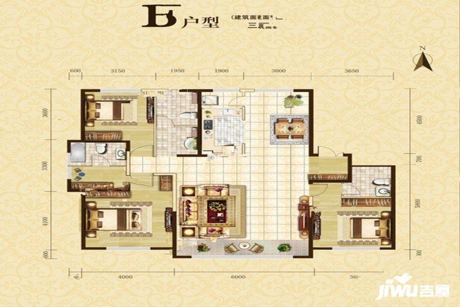 雍锦台二期3室2厅3卫169㎡户型图