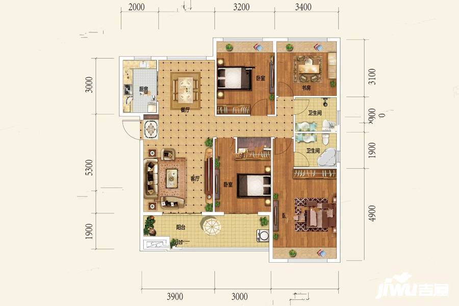 天丽园4室2厅2卫134.8㎡户型图