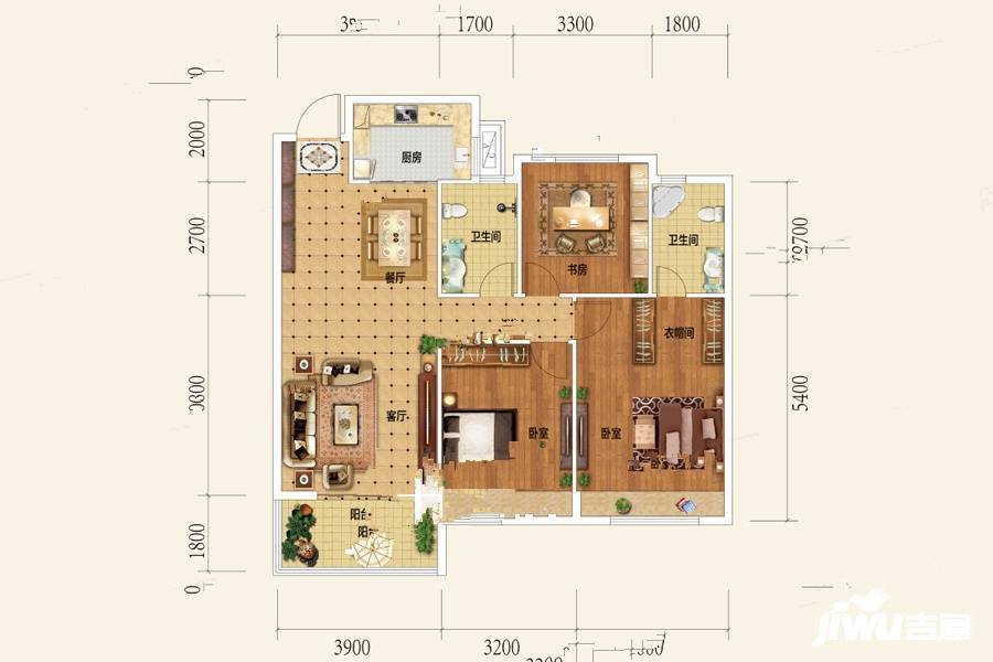 天丽园3室2厅2卫117.7㎡户型图