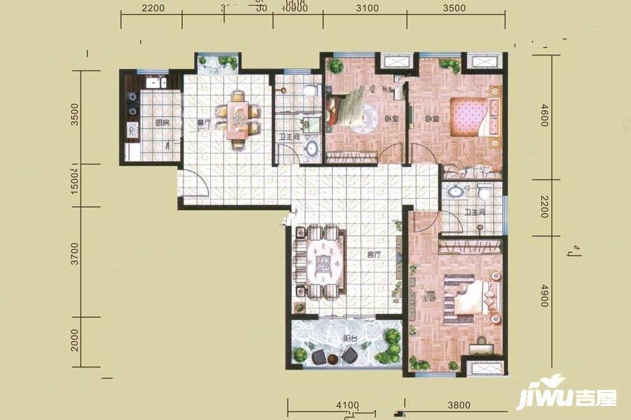 御庭园3室2厅2卫132㎡户型图