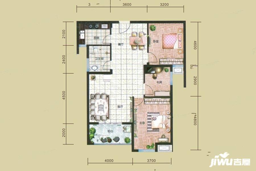 御庭园3室2厅1卫104.5㎡户型图