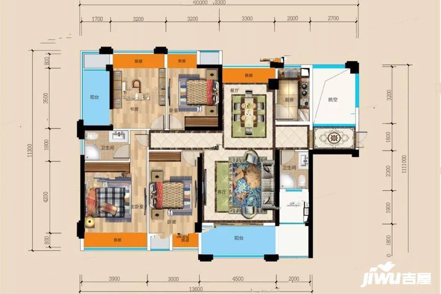 城际温哥华4室2厅2卫155.6㎡户型图