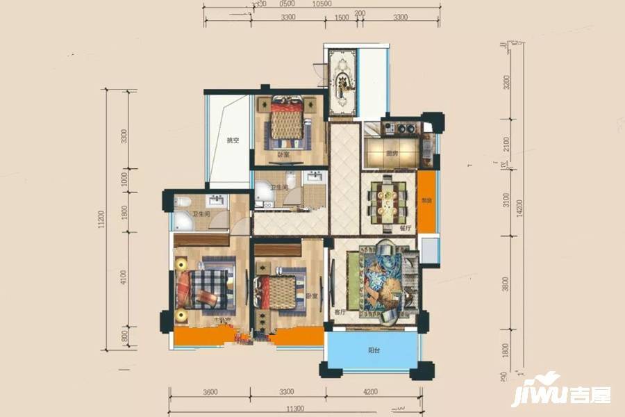 城际温哥华3室2厅2卫129.7㎡户型图