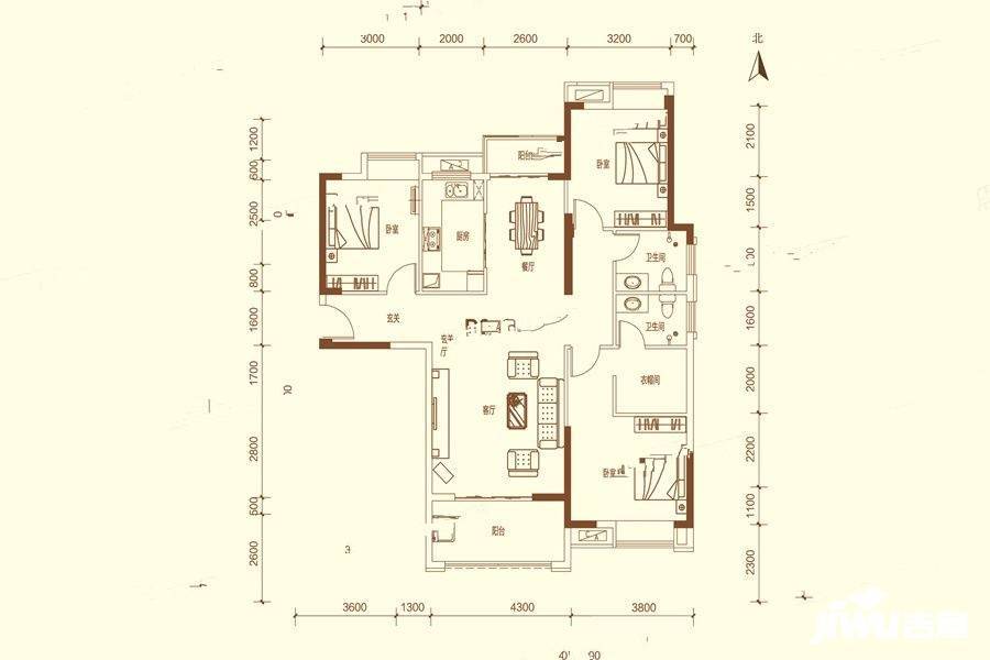 保丽公馆3室2厅2卫137.8㎡户型图