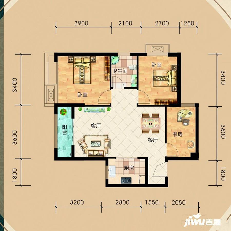 天下公馆3室2厅1卫89.2㎡户型图