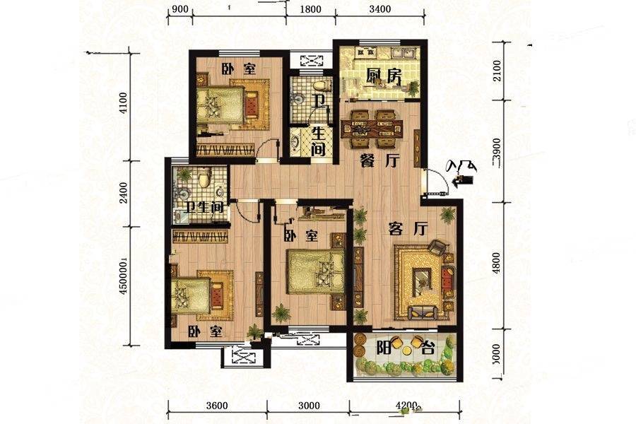 丹阳古镇3室2厅2卫118㎡户型图