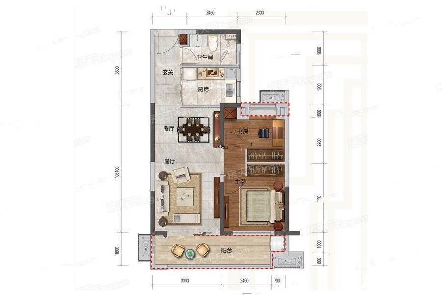 金辉城2室2厅1卫77㎡户型图