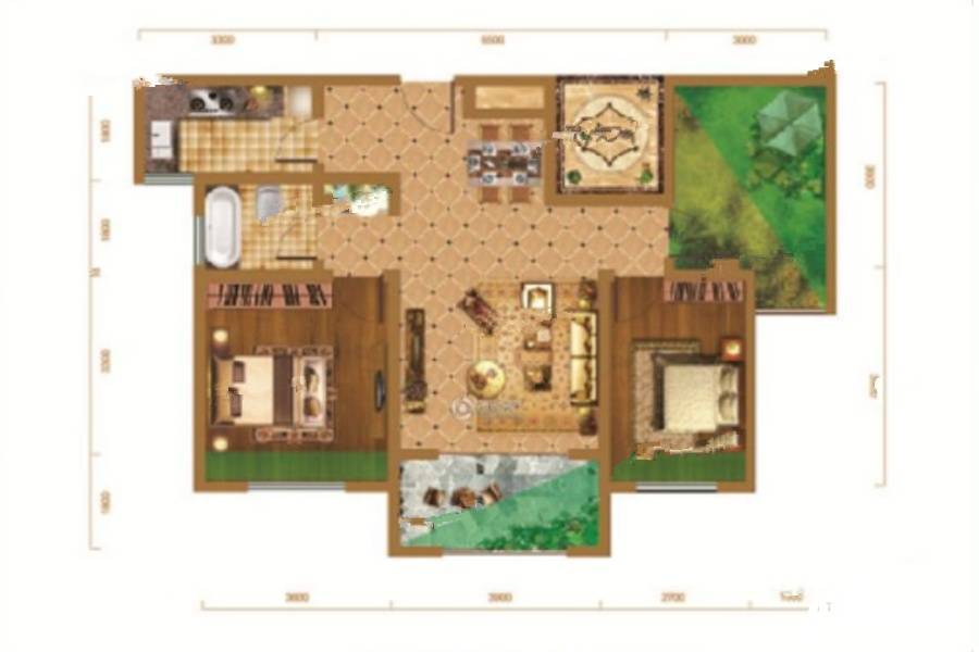 龙岗国际2室2厅1卫85.1㎡户型图