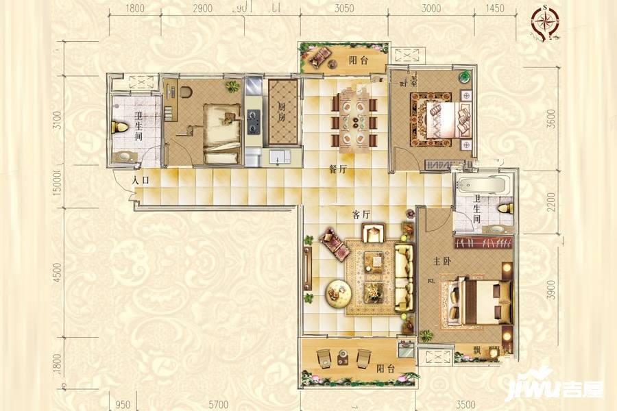 公园新城二期3室2厅2卫121㎡户型图