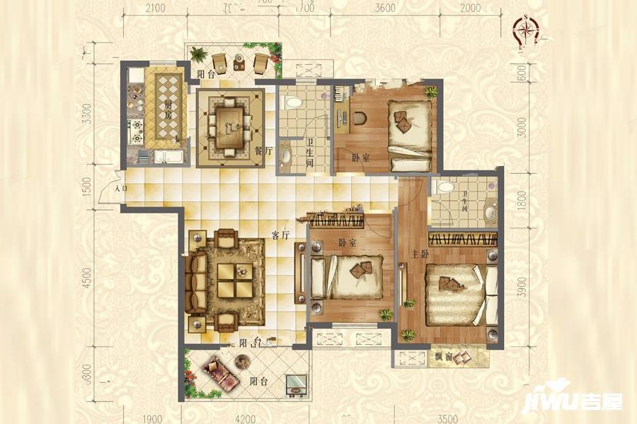 公园新城二期3室2厅2卫126㎡户型图