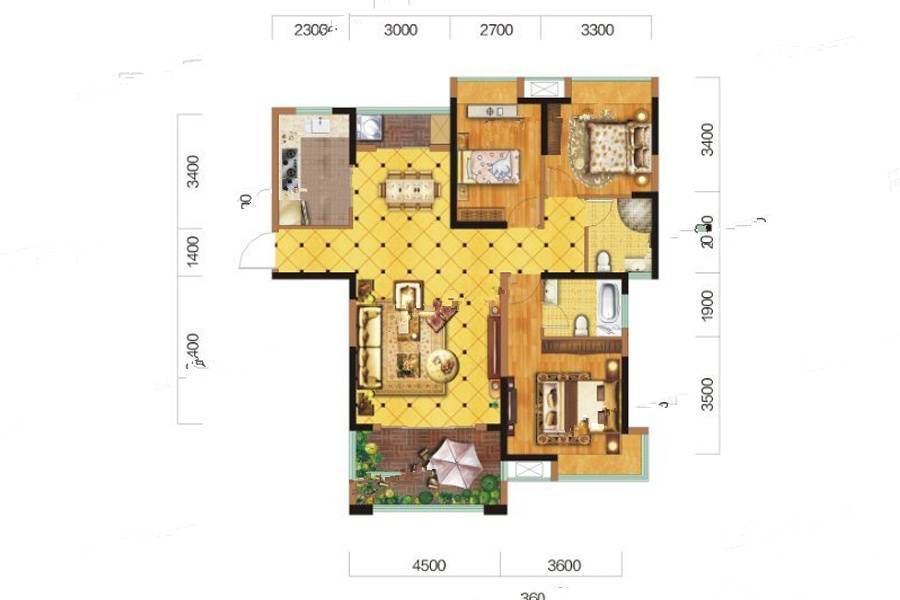 壹品首府3室2厅1卫110㎡户型图