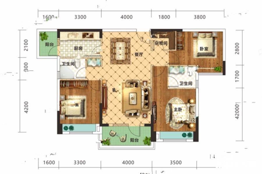 天丽园3室2厅2卫123.2㎡户型图