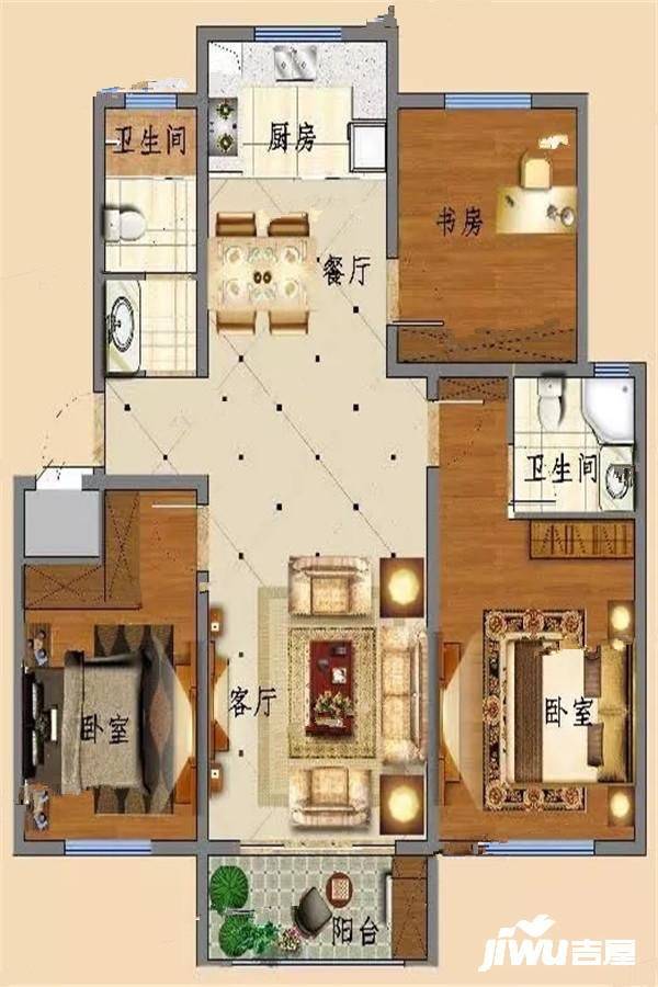 汇峰紫苑三期3室2厅2卫128㎡户型图