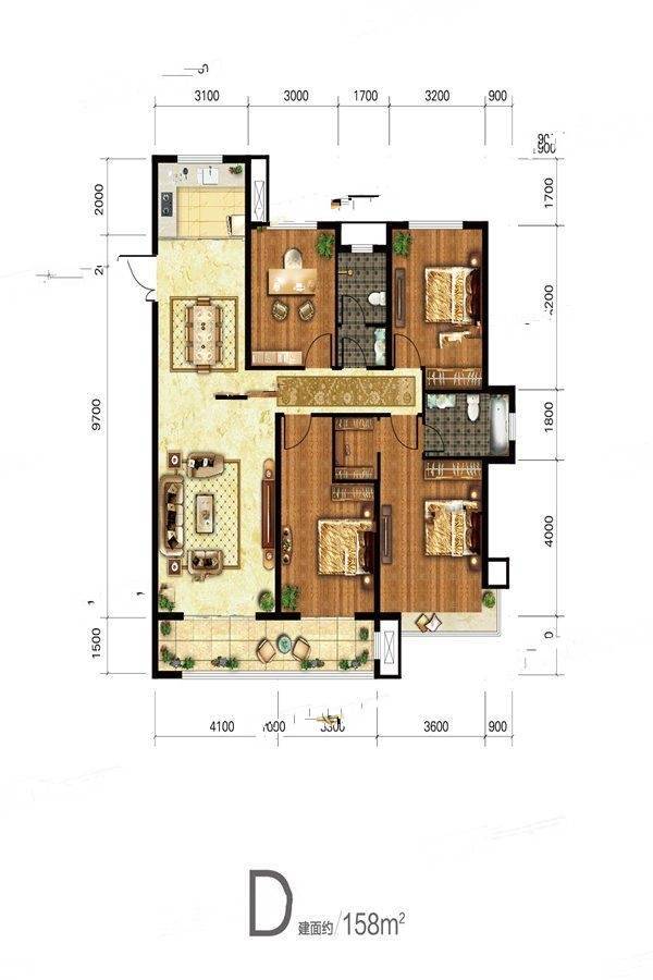 田森新晋优品3室2厅2卫158㎡户型图