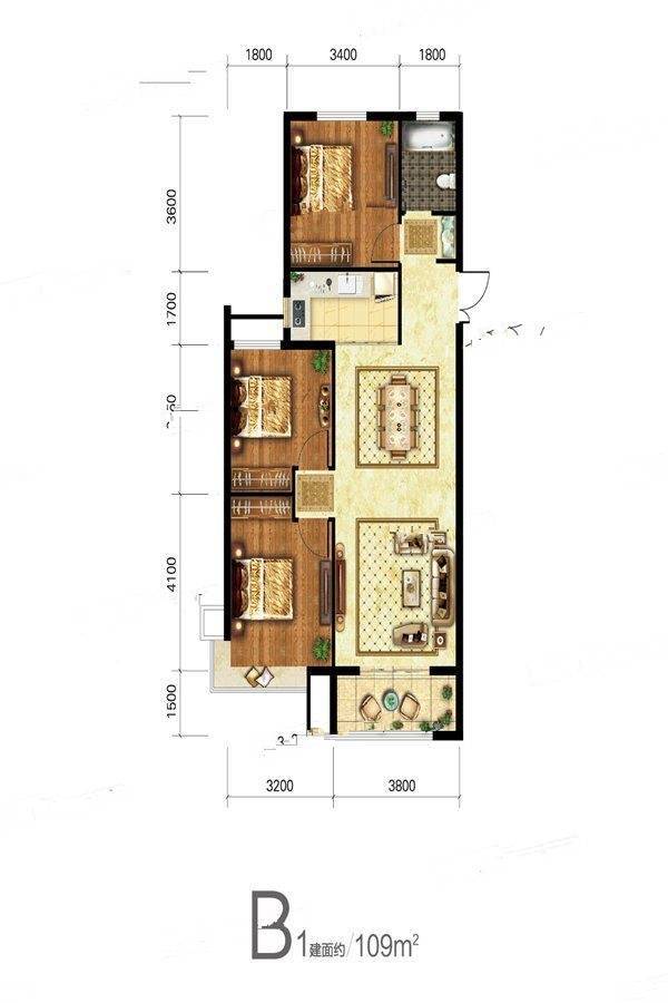 田森新晋优品3室2厅1卫109㎡户型图