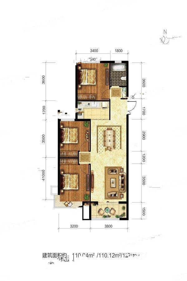 田森新晋优品3室2厅1卫110.1㎡户型图