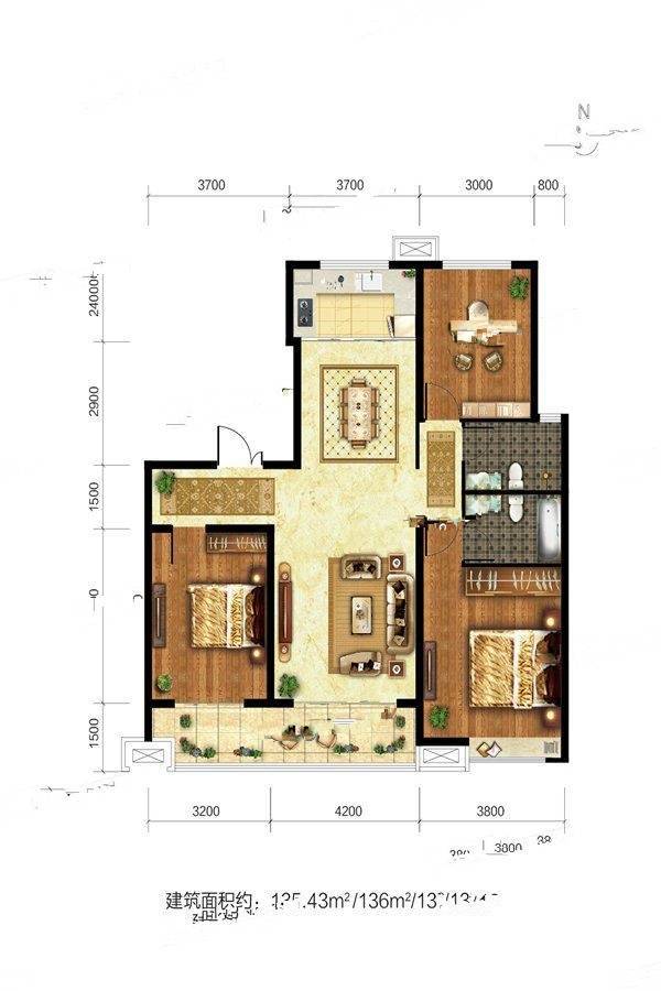 田森新晋优品3室2厅2卫136㎡户型图