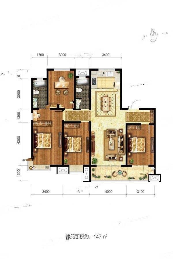 田森新晋优品4室2厅2卫147㎡户型图