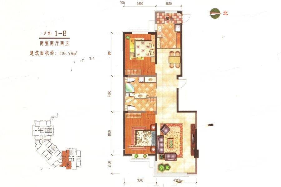 幸福阳光2室2厅2卫139.8㎡户型图