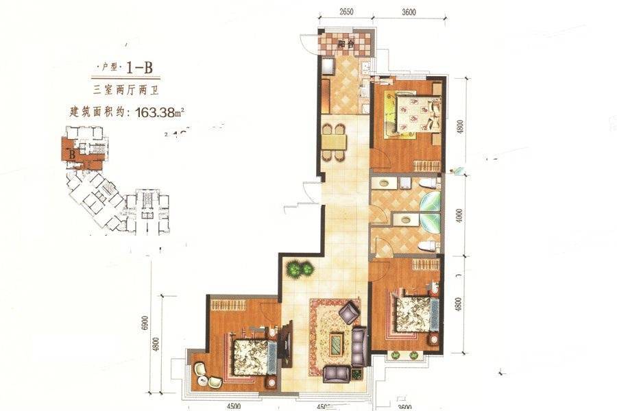 幸福阳光3室2厅2卫163.4㎡户型图