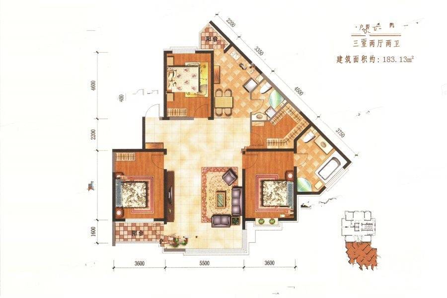 幸福阳光3室2厅2卫183.1㎡户型图