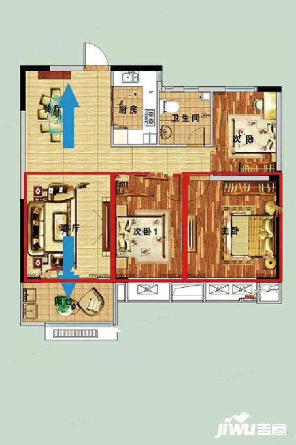 景惠佳园3室2厅1卫110.6㎡户型图