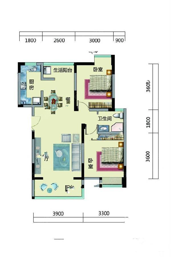 金沙馨怡然2室2厅1卫81.5㎡户型图