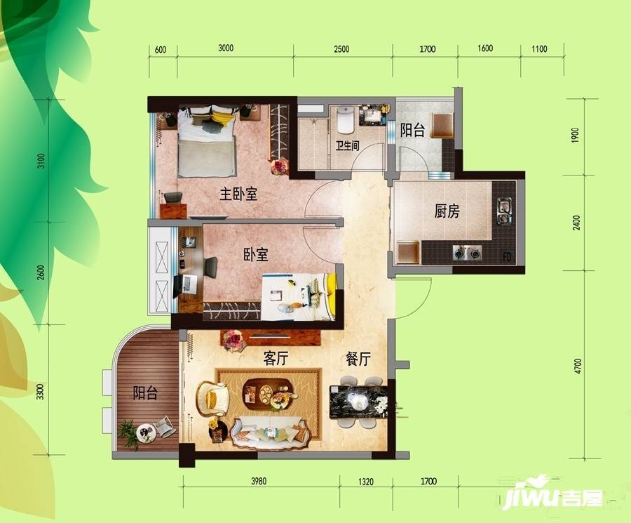 碧桂园美浪湾2室2厅1卫73.9㎡户型图