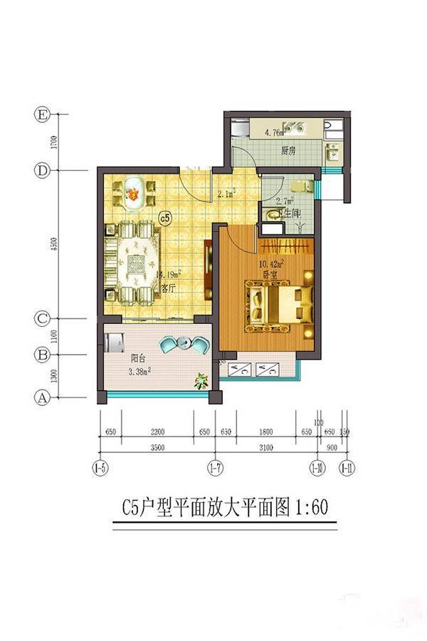 海南藏龙福地1室1厅1卫56.3㎡户型图