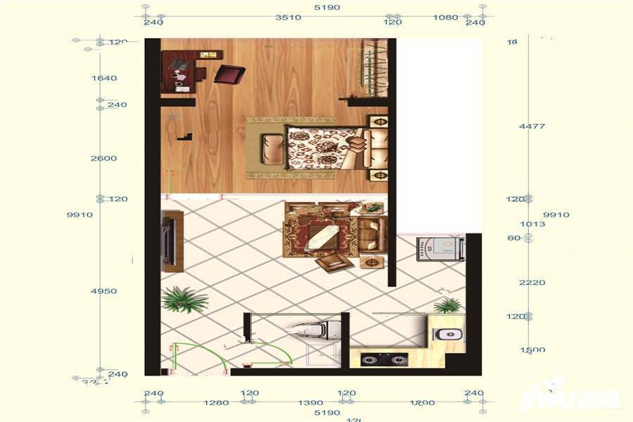 春阳江城国际1室1厅1卫47㎡户型图